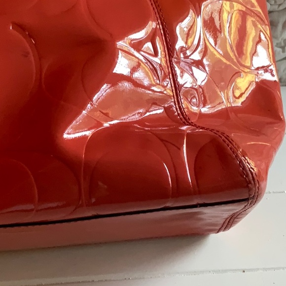 Coach Orange Patent Leather Tote Bag - Picture 5 of 7